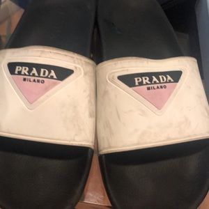 Prada pool slides with box, dust bag